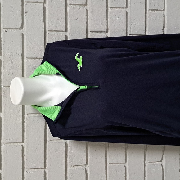 Hollister Sport Navy Blue/Green Quarter Zip Thumb Hole Pullover. Size Medium - Picture 2 of 10